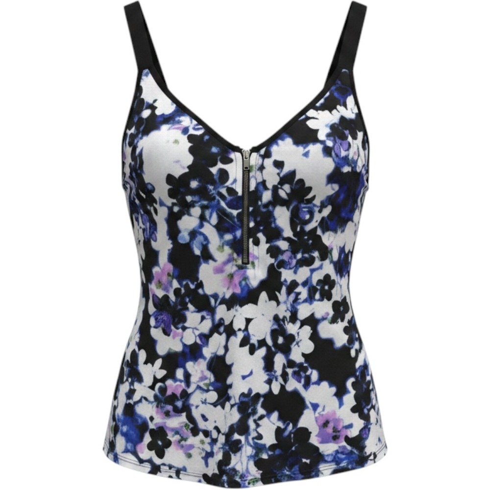 Express Womens XS Floral Half Zip Tank Top Blue Purple Black Sleeveless Blouse